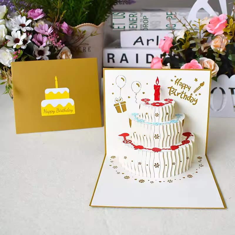 3-Pack Verjaardagskaarten met envelop | 3D Pop-up Wenskaarten