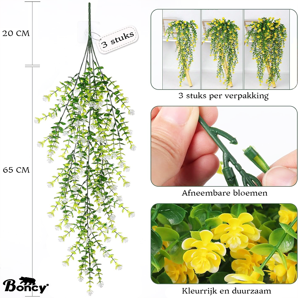 Premium Kunstplant | Hangplant Wit/Groen | 3 Stuks