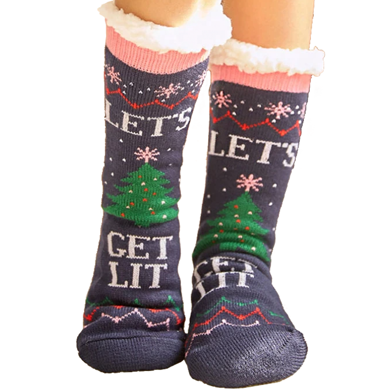 Fluffy kerst huissokken let's get lit | Cadeauplek