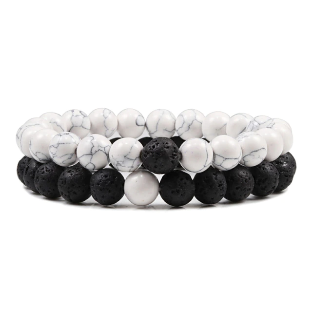 Kralen armband heren & dames, wit +matte zwart | Cadeauplek
