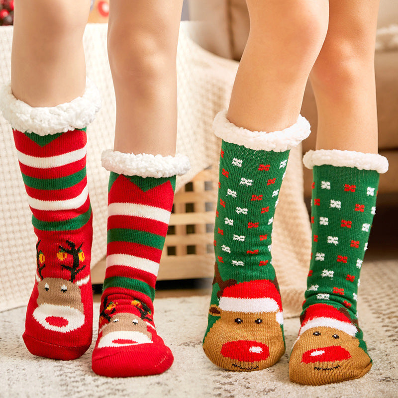 Fluffy kerst huissokken rudolf rood en groen | Cadeauplek