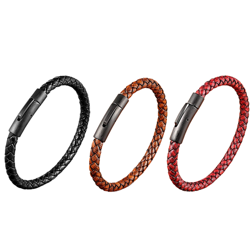 Leren armband heren enkel gevlochten, Rood/Bruin/Zwart | Cadeauplek