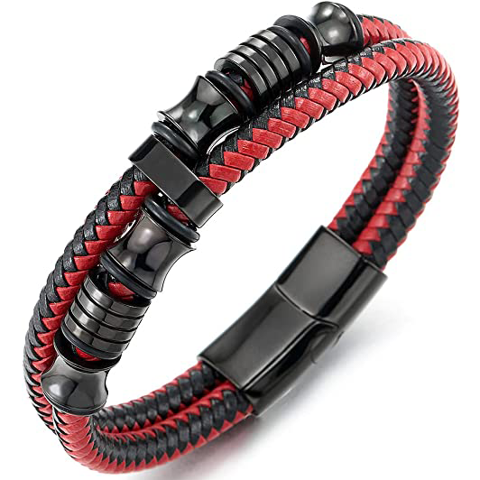 Leren armband heren met RVS, rood | Cadeauplek