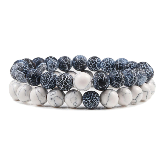 Kralen armband heren & dames, donker blauw + wit | Cadeauplek
