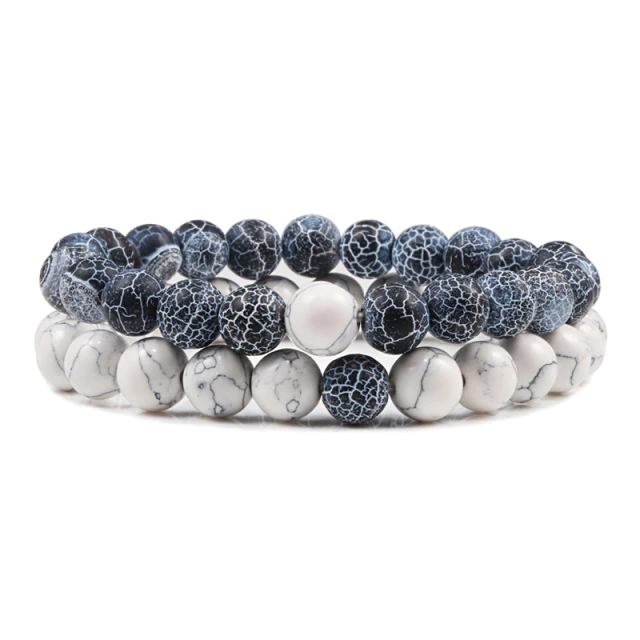 Kralen armband heren & dames, donker blauw + wit  | Cadeauplek