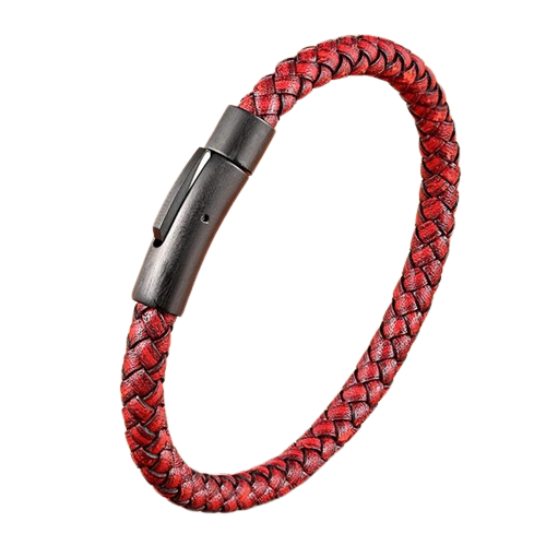 Leren armband heren enkel gevlochten, Rood | Cadeauplek