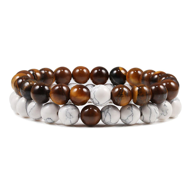 Kralen armband heren & dames, donker bruin + wit | Cadeauplek