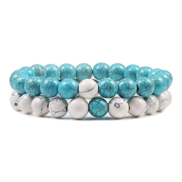 Kralen armband heren & dames, Turquoise + Wit | Cadeauplek