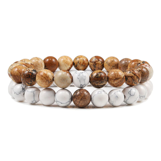 Kralen armband heren & dames, bruin + wit | Cadeauplek