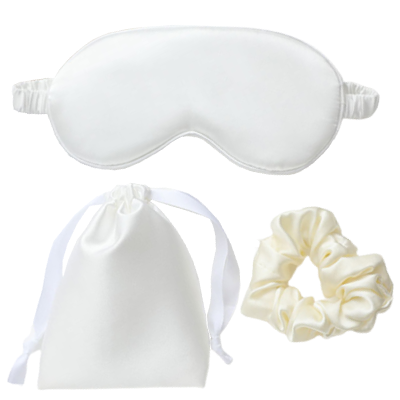 slaapmasker met bijpassend zakje en scrunchie wit | cadeauplek