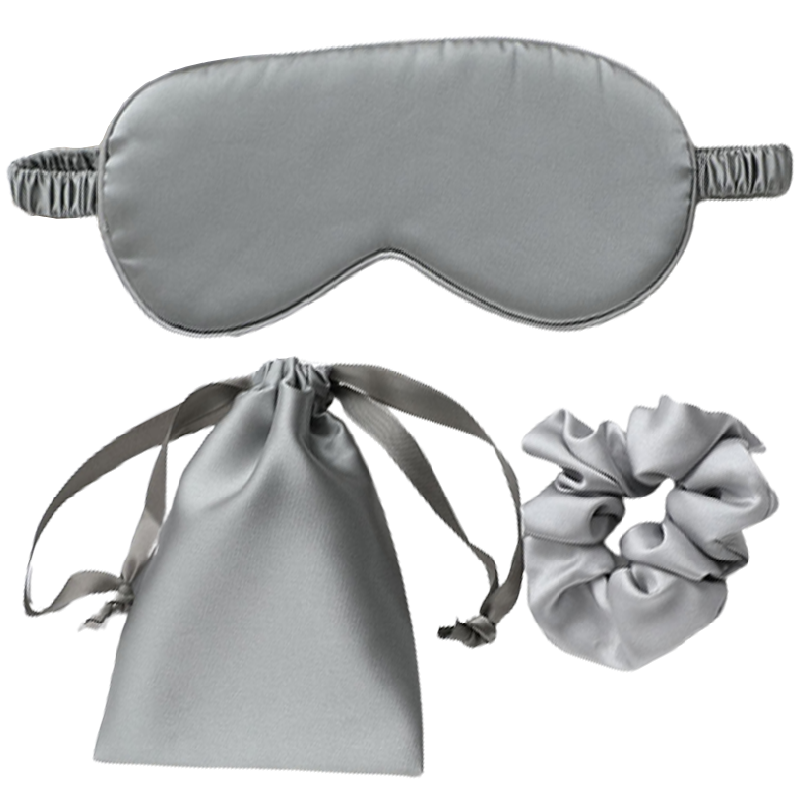 slaapmasker met bijpassend zakje en scrunchie grijs | cadeauplek