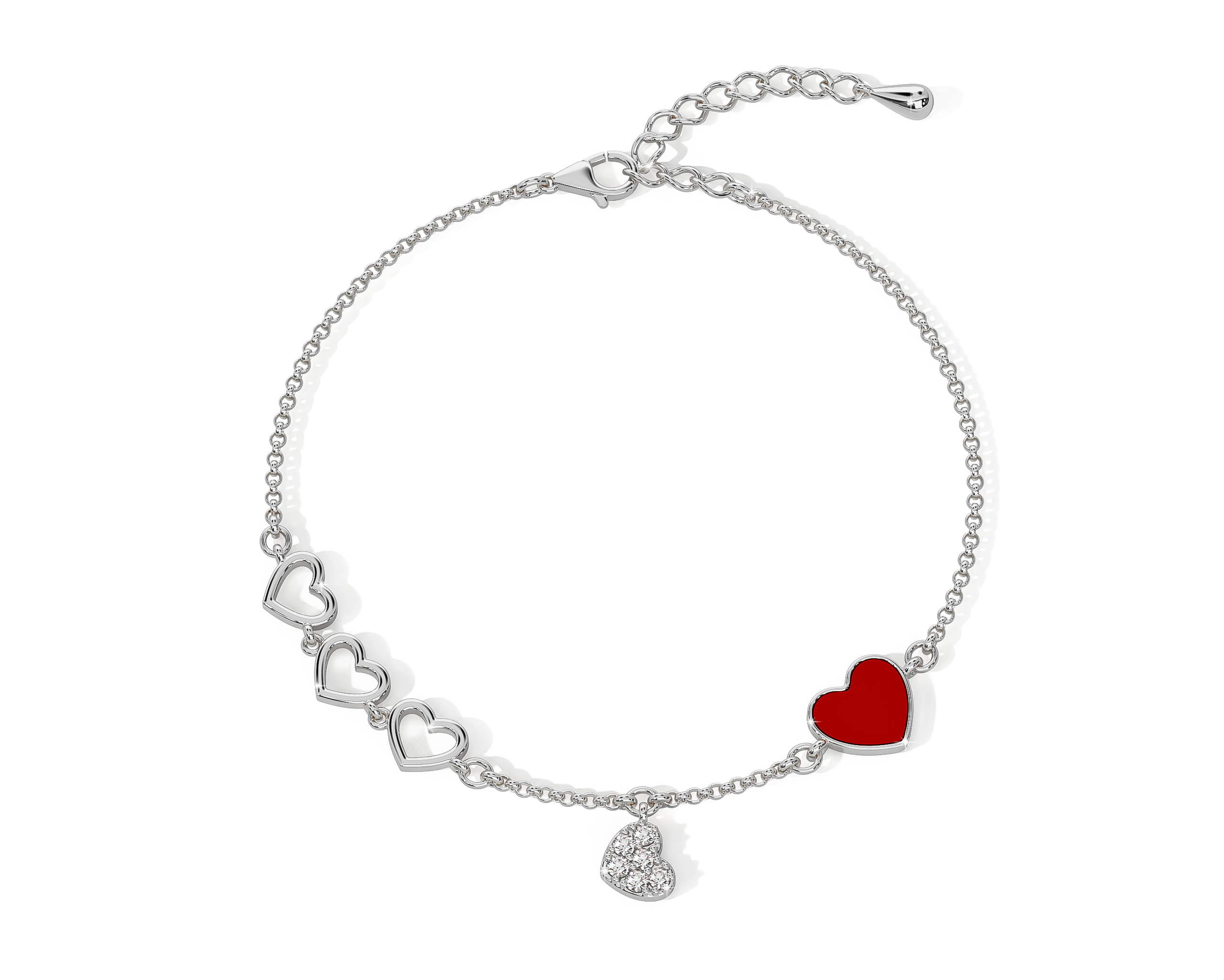 Hartjes armband dames met steentjes, Zilver | Cadeauplek