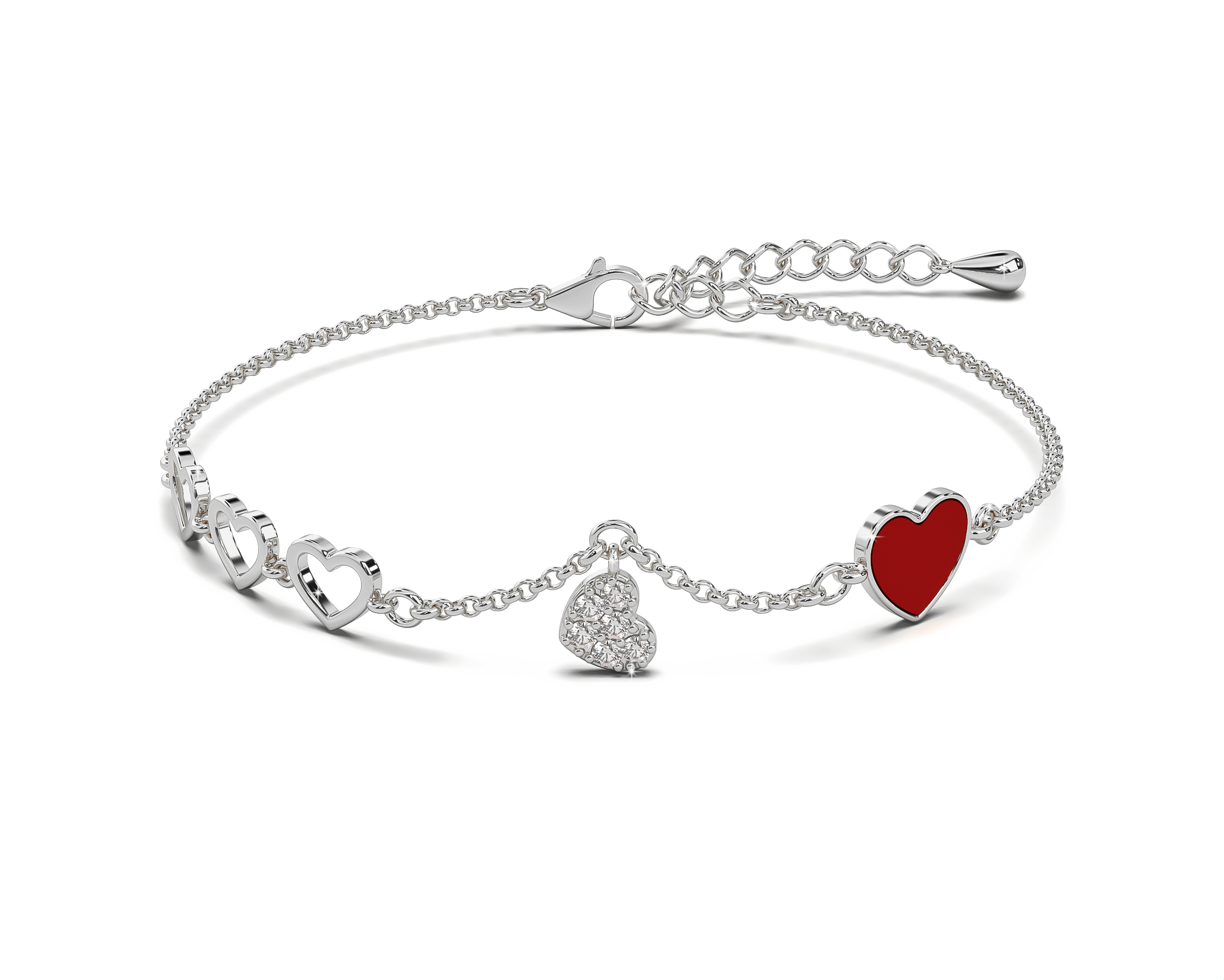 Hartjes armband dames met steentjes, Zilver | Cadeauplek