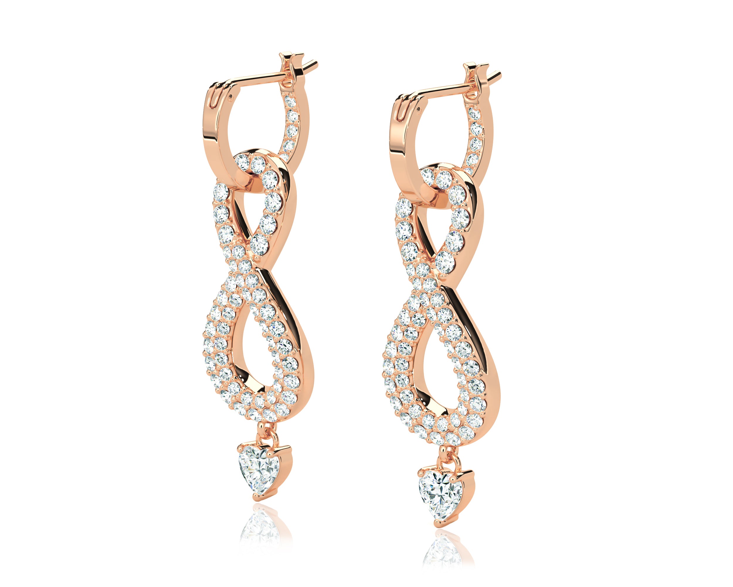 rosegoud infinity oorbellen dames met zirkonia steentjes | cadeauplek