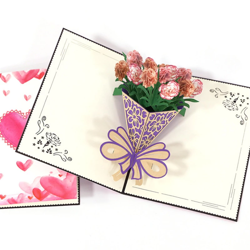 3D pop-up wenskaart met bloemen, geopend | Cadeauplek