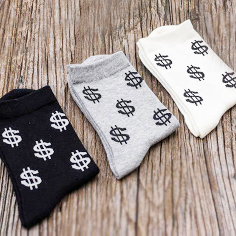 Grappige sokken met dollar tekens grijs, wit, zwart | cadeauplek