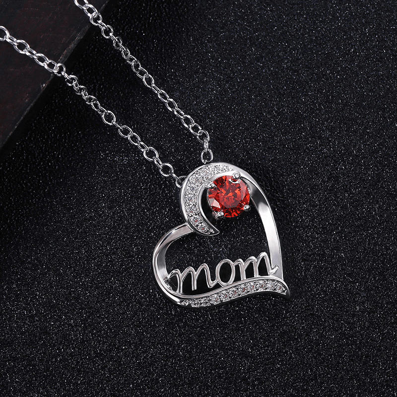 Zilveren Mom Ketting | Rood/Wit Diamant Cadeauplek