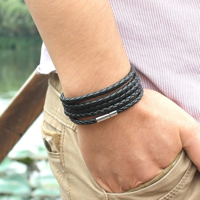 wikkelarmband lange snoer zwart unisex om arm | cadeauplek