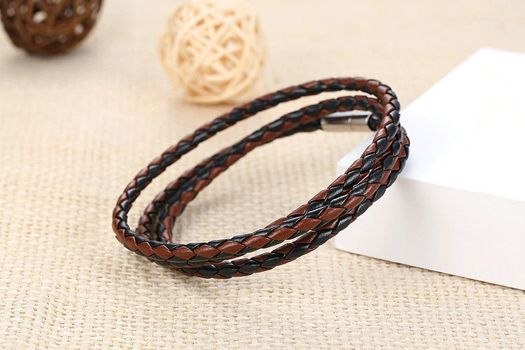wikkelarmband lange snoer bruin + zwart unisex | cadeauplek