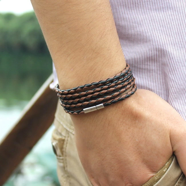 wikkelarmband lange snoer bruin + zwart unisex | cadeauplek