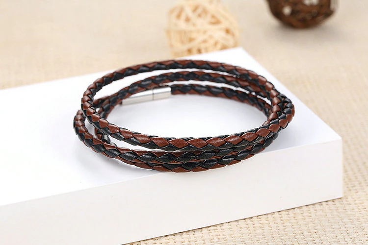 wikkelarmband lange snoer bruin + zwart unisex | cadeauplek