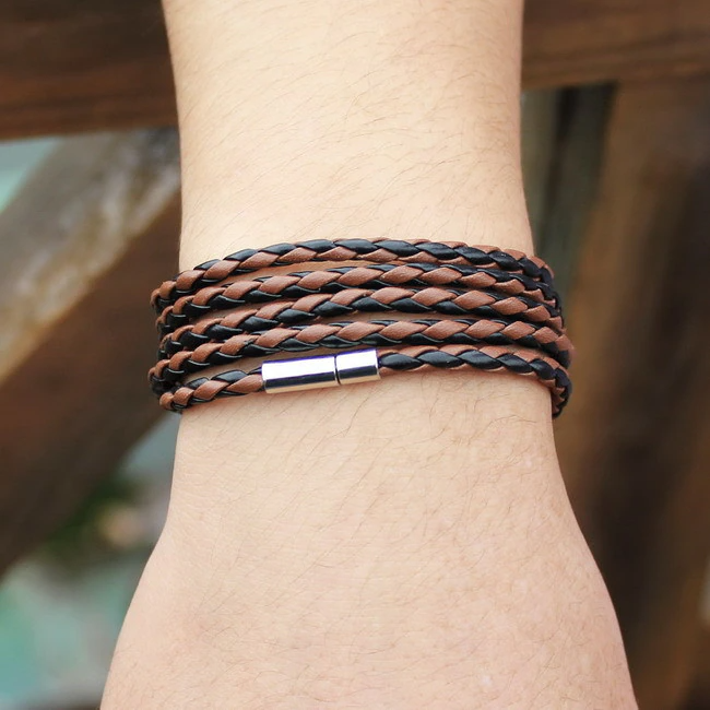 wikkelarmband lange snoer bruin + zwart unisex | cadeauplek