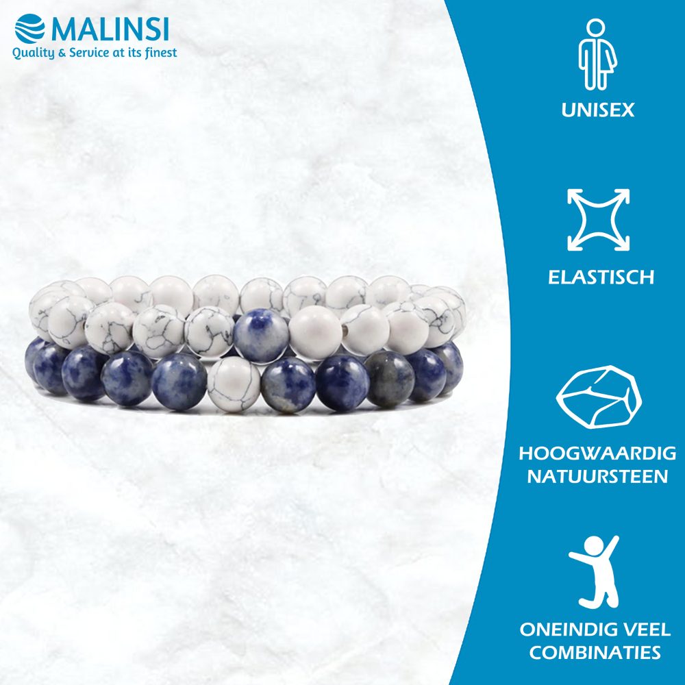 Kralen armband heren & dames, blauw + wit | Cadeauplek