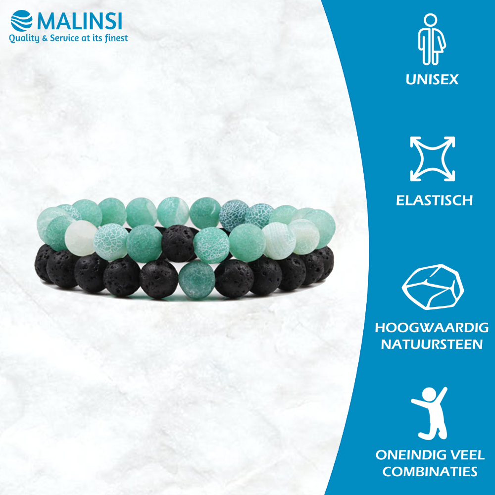 Kralen armband heren & dames, mint + zwart | Cadeauplek