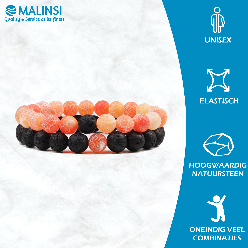 Kralen armband heren & dames, oranje + zwart | Cadeauplek