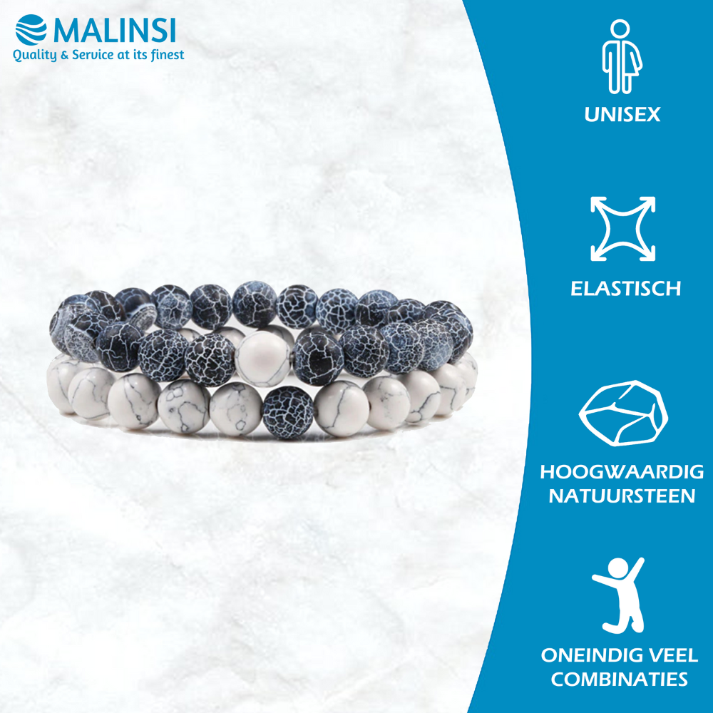 Kralen armband heren & dames, donker blauw + wit | Cadeauplek