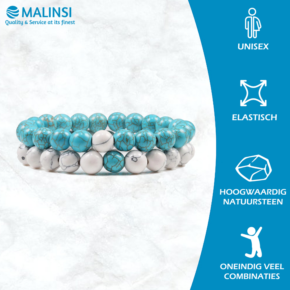 Kralen armband heren & dames, Turquoise + Wit | Cadeauplek