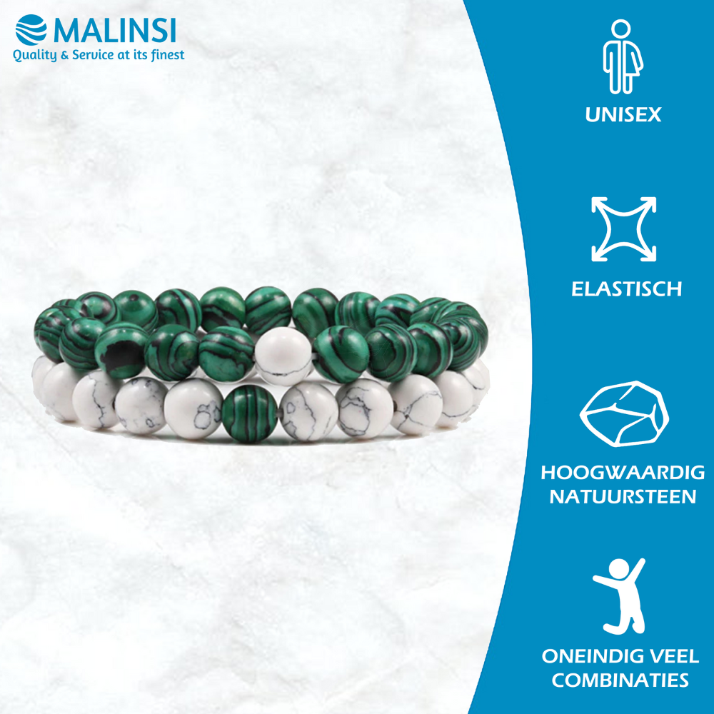 Kralen armband heren & dames, wit + groen | Cadeauplek