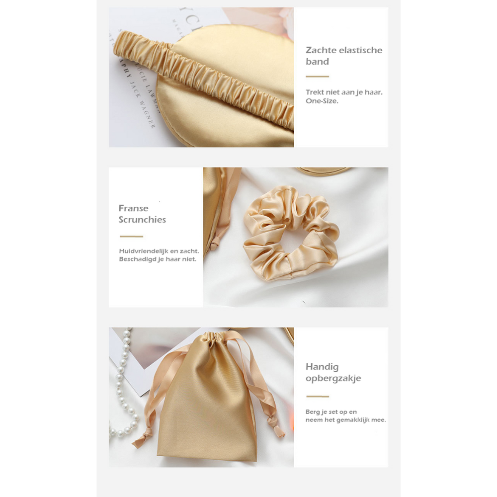 slaapmasker met bijpassend zakje en scrunchie details | cadeauplek
