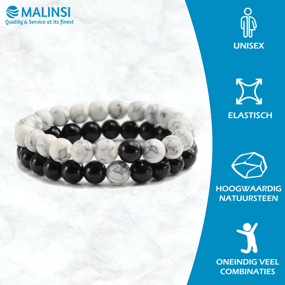 Kralen armband heren & dames, Zwart + Wit | Cadeauplek