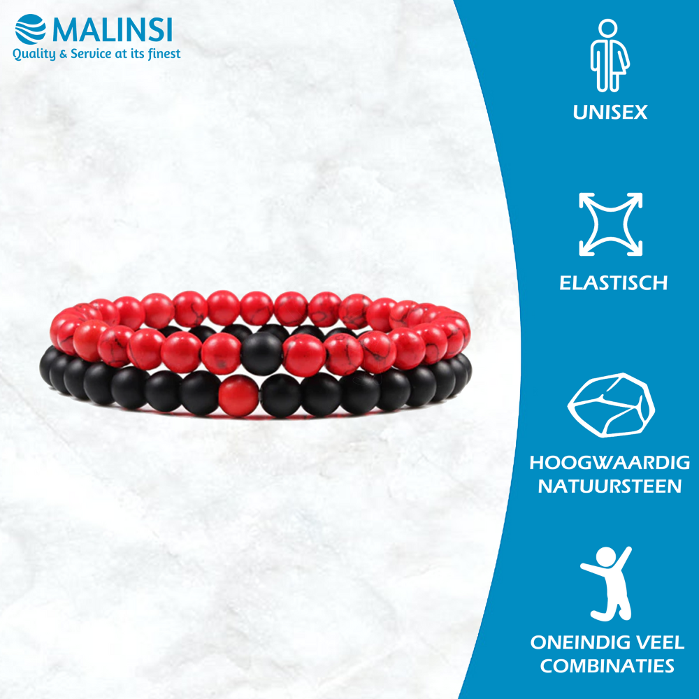 Kralen armband heren & dames, rood + zwart | Cadeauplek