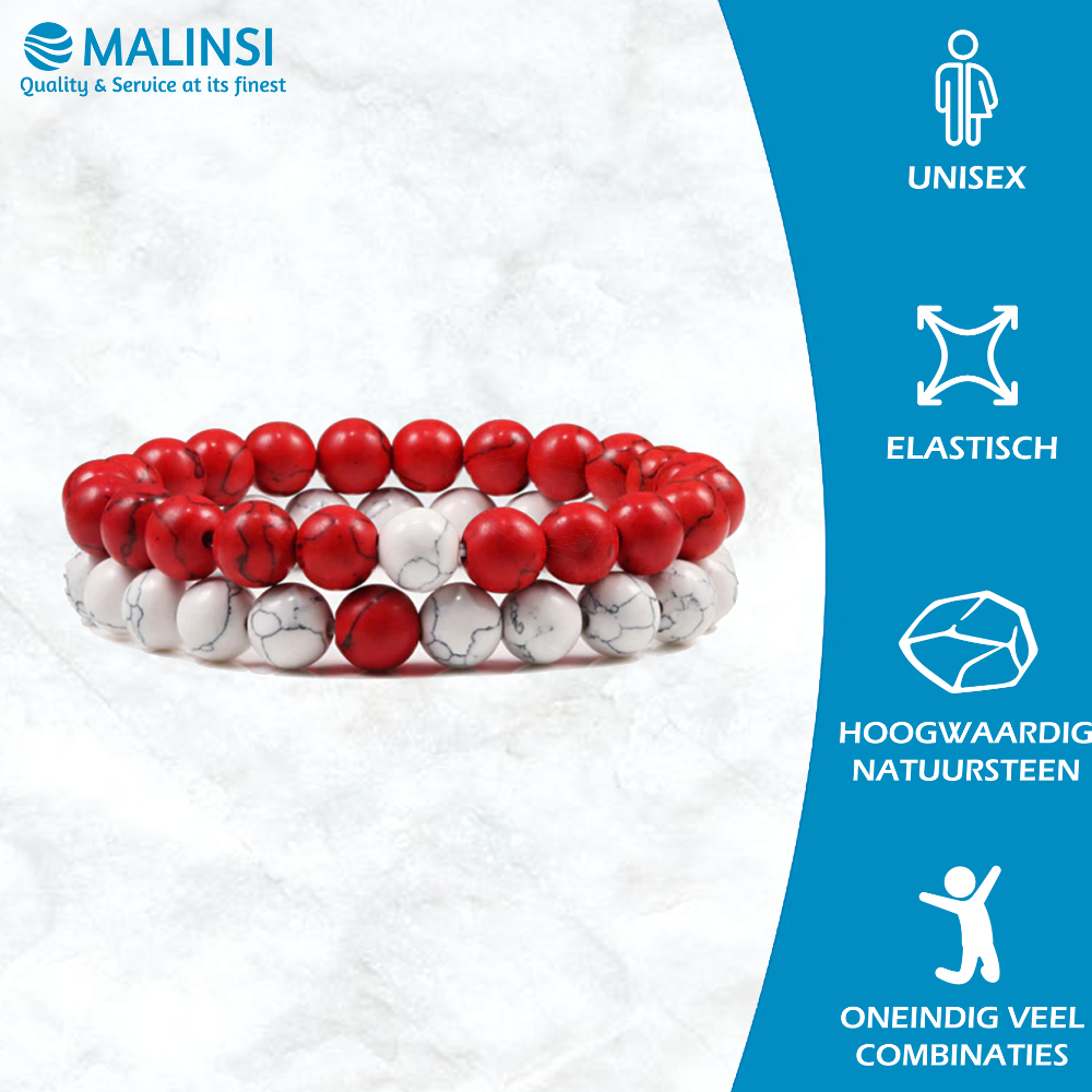 Kralen armband heren & dames, rood + wit | Cadeauplek