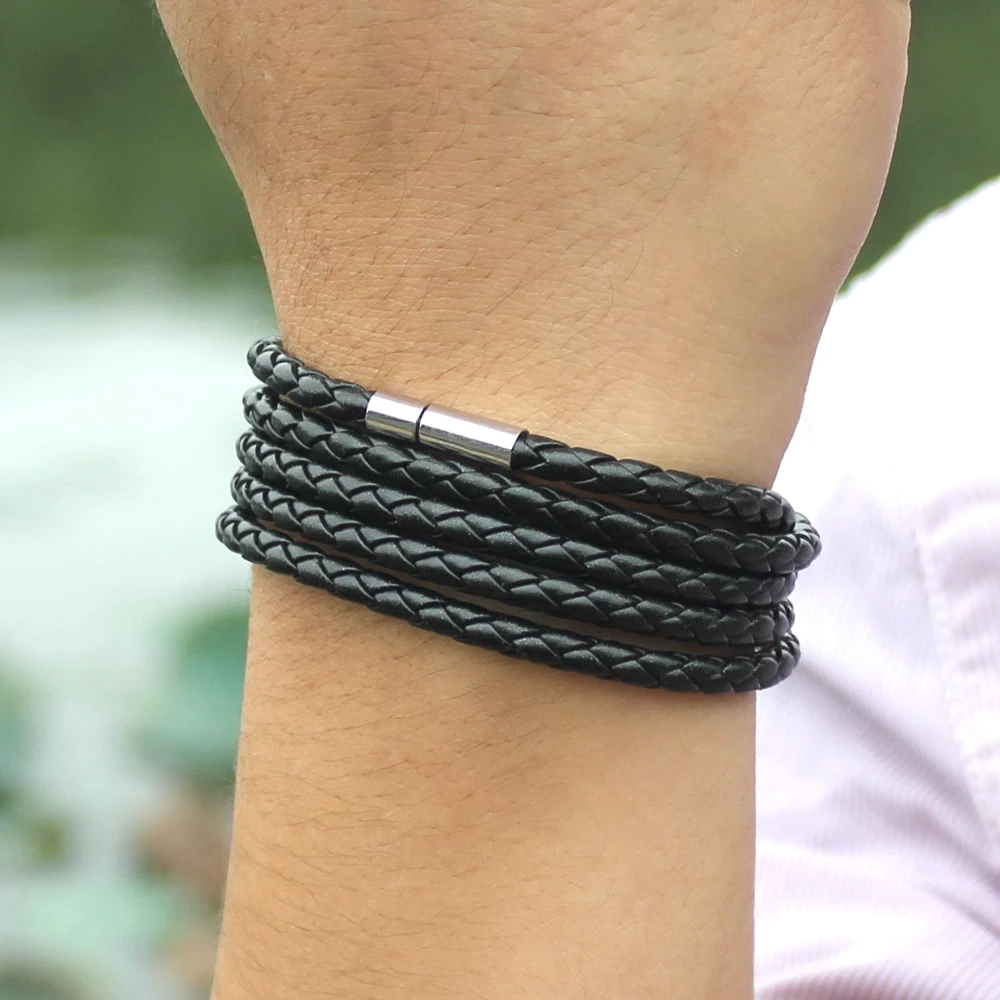 wikkelarmband lange snoer zwart unisex om arm | cadeauplek