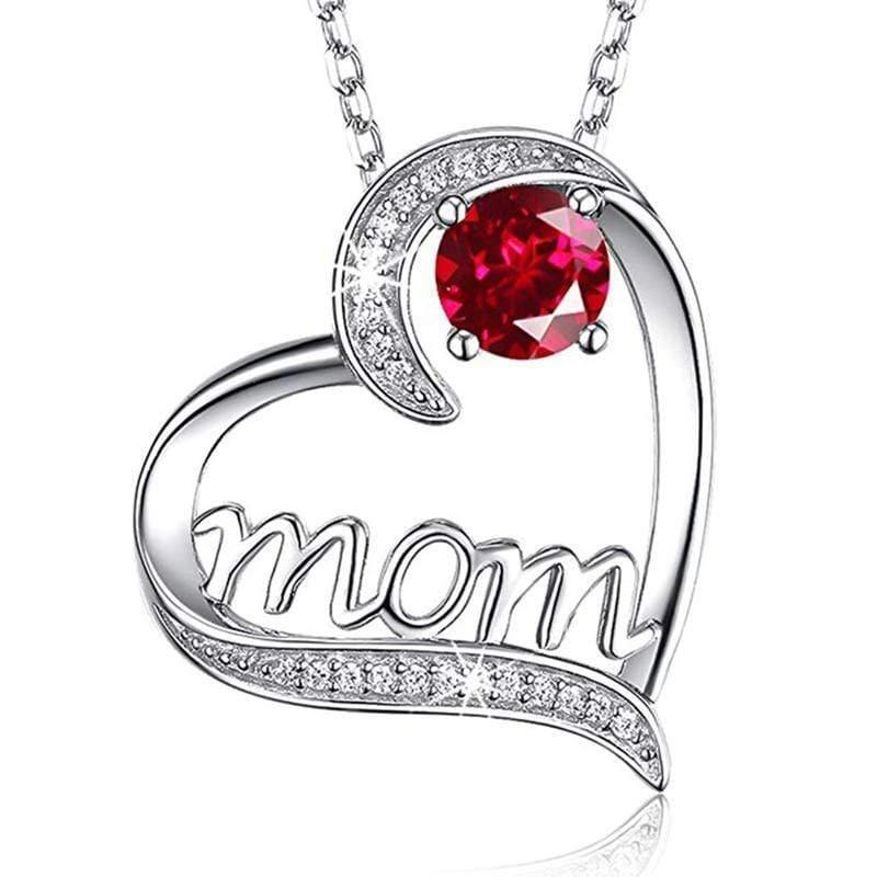 Zilveren Mom Ketting | Rood/Wit Diamant Cadeauplek