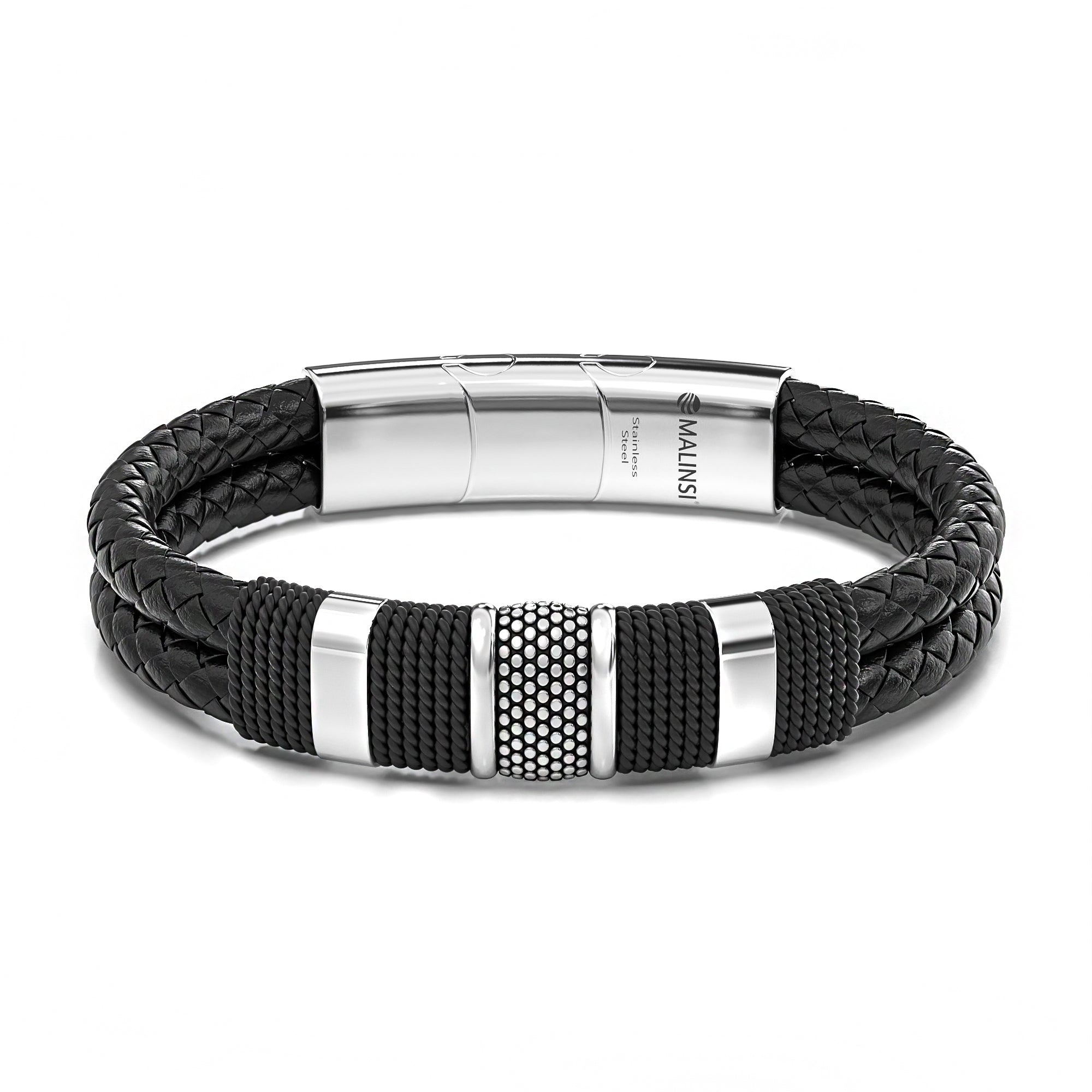 Leren Armband | RVS Ringen | Zilver