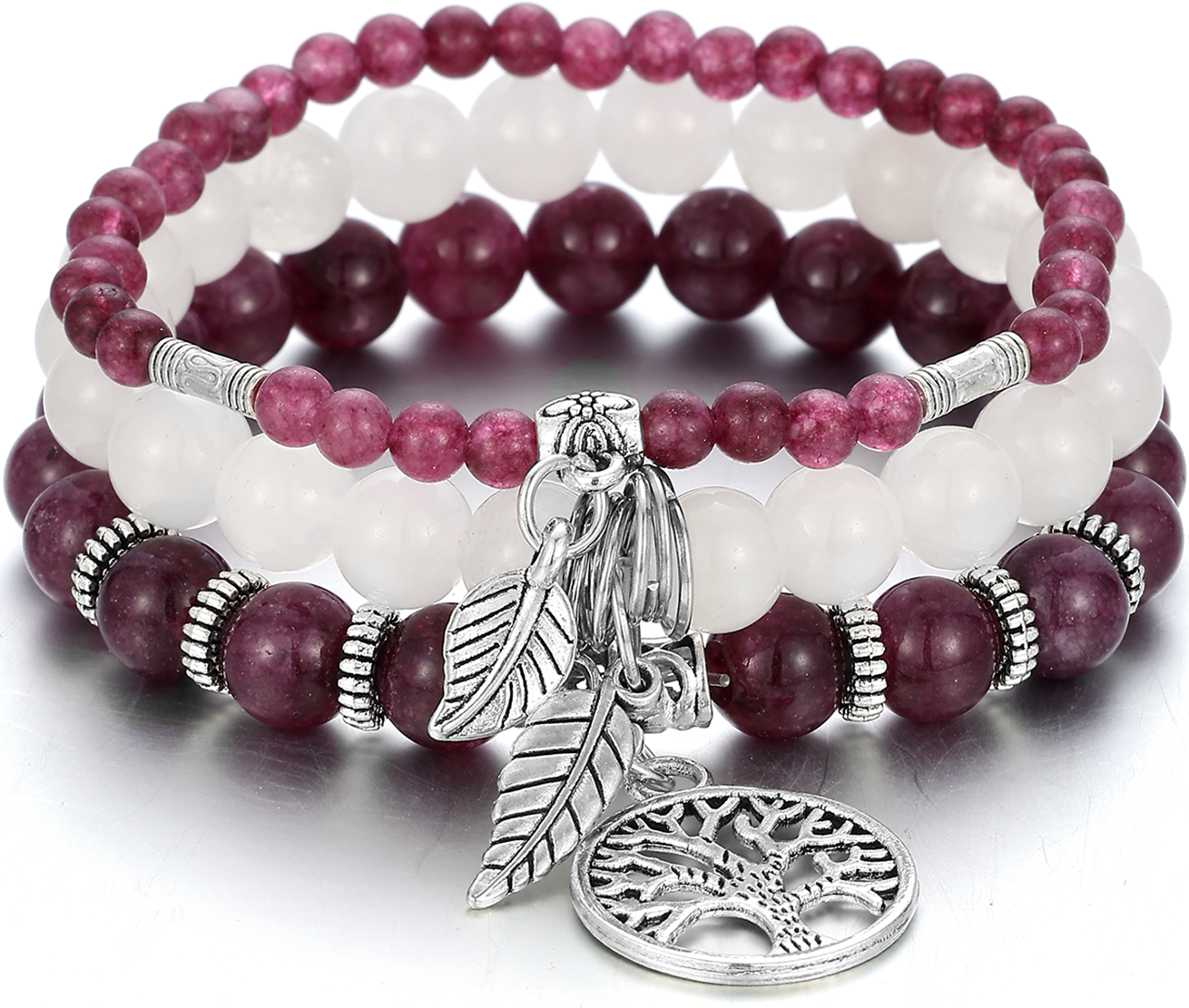 Armband Dames Set 3 Stuks | Kralen Steen Paars