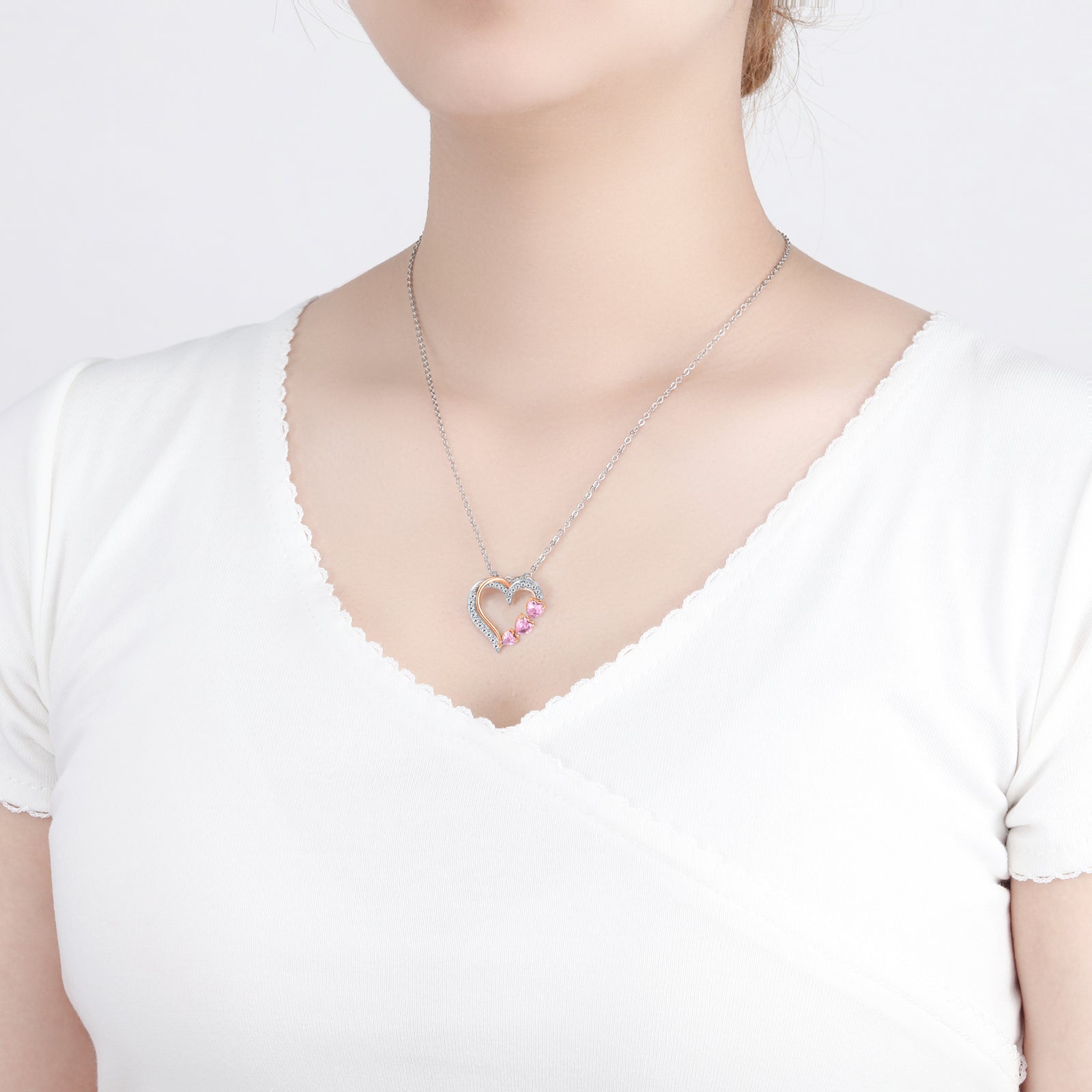 Ketting Dames | Dubbel Hart Diamant | Rose goud plated RVS