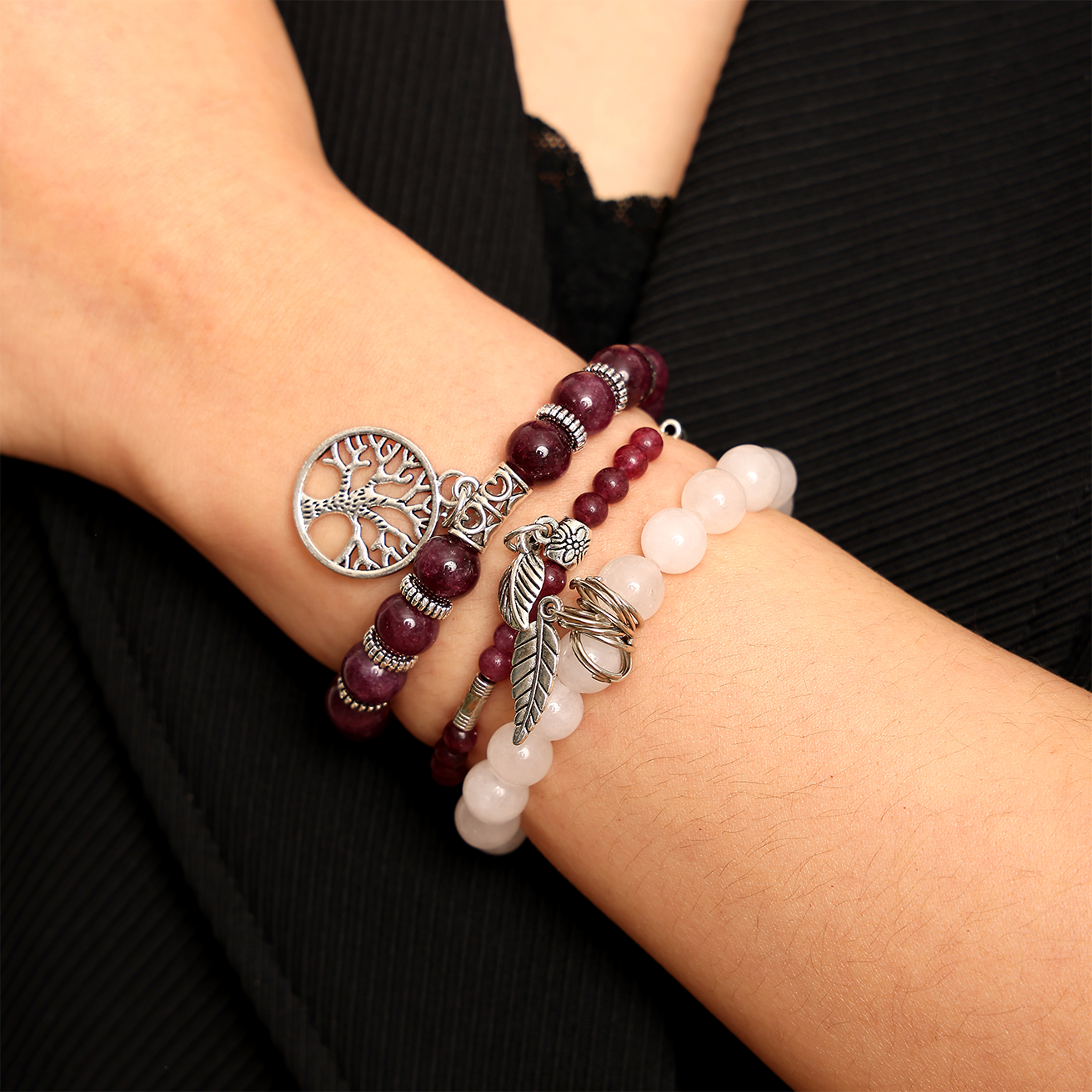 Armband Dames Set 3 Stuks | Kralen Steen Paars