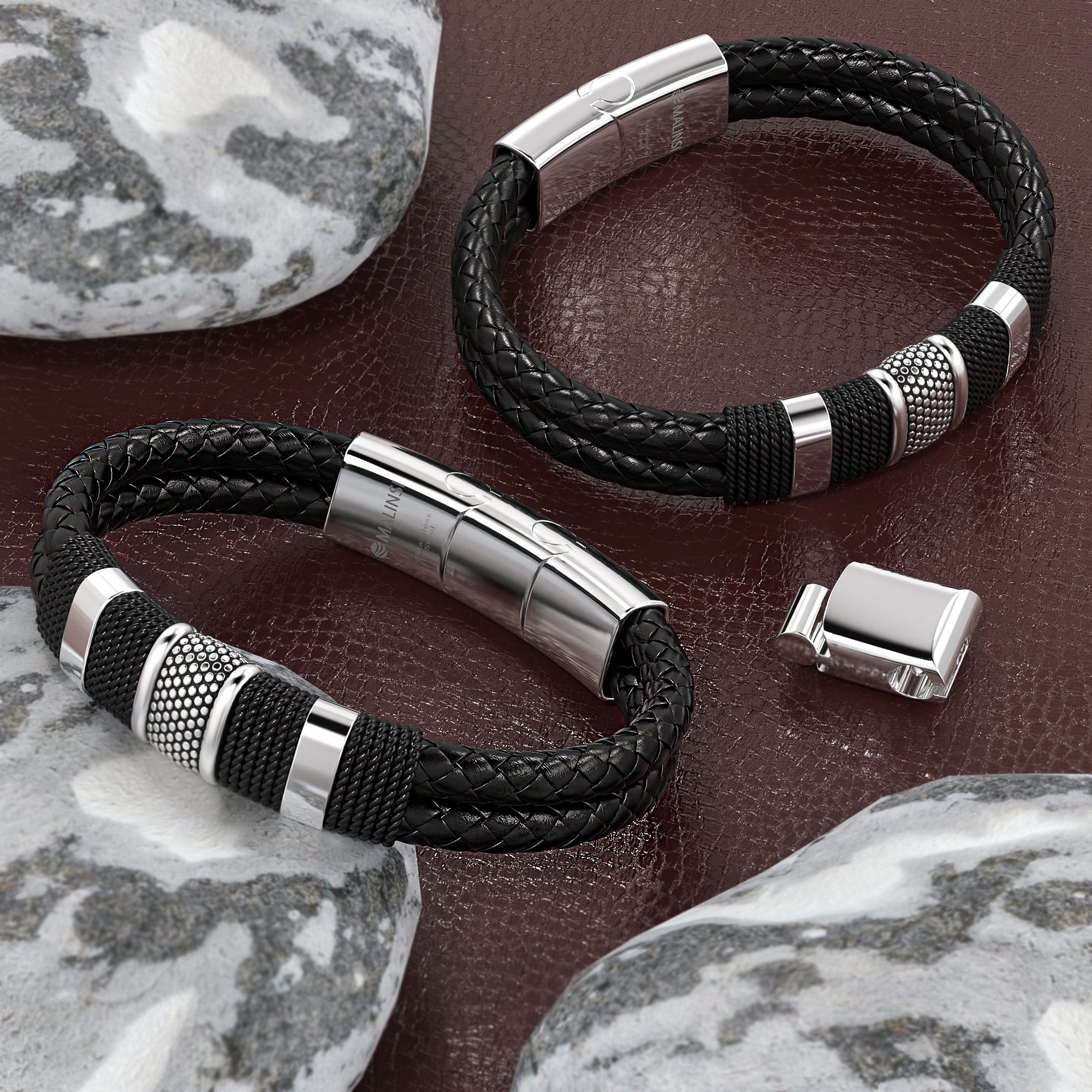 Leren Armband | RVS Ringen | Zilver