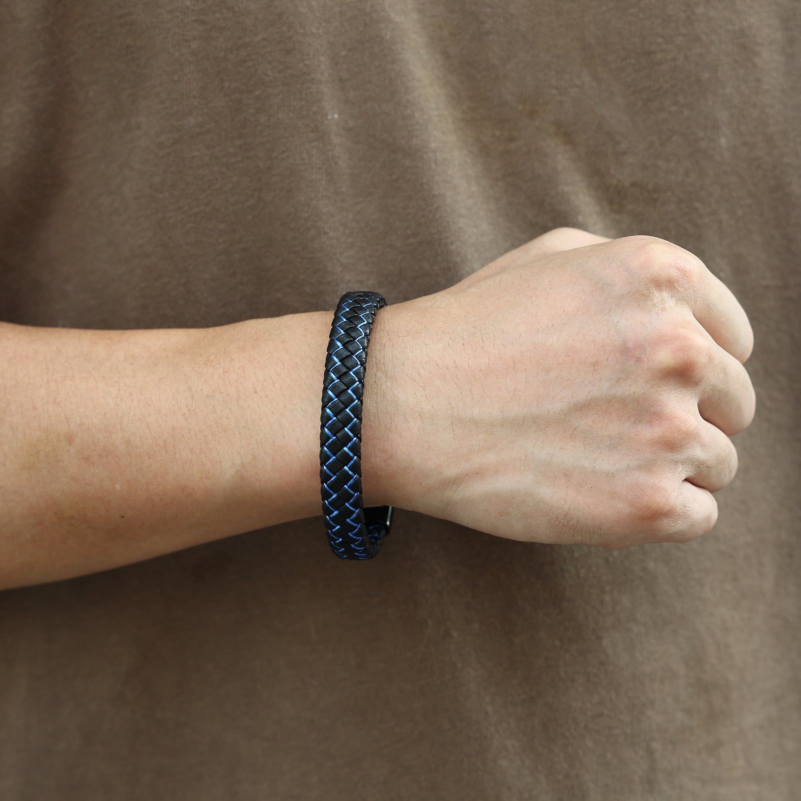 Armband Heren Leer | Gevlochten | Blauw Zwart Effect