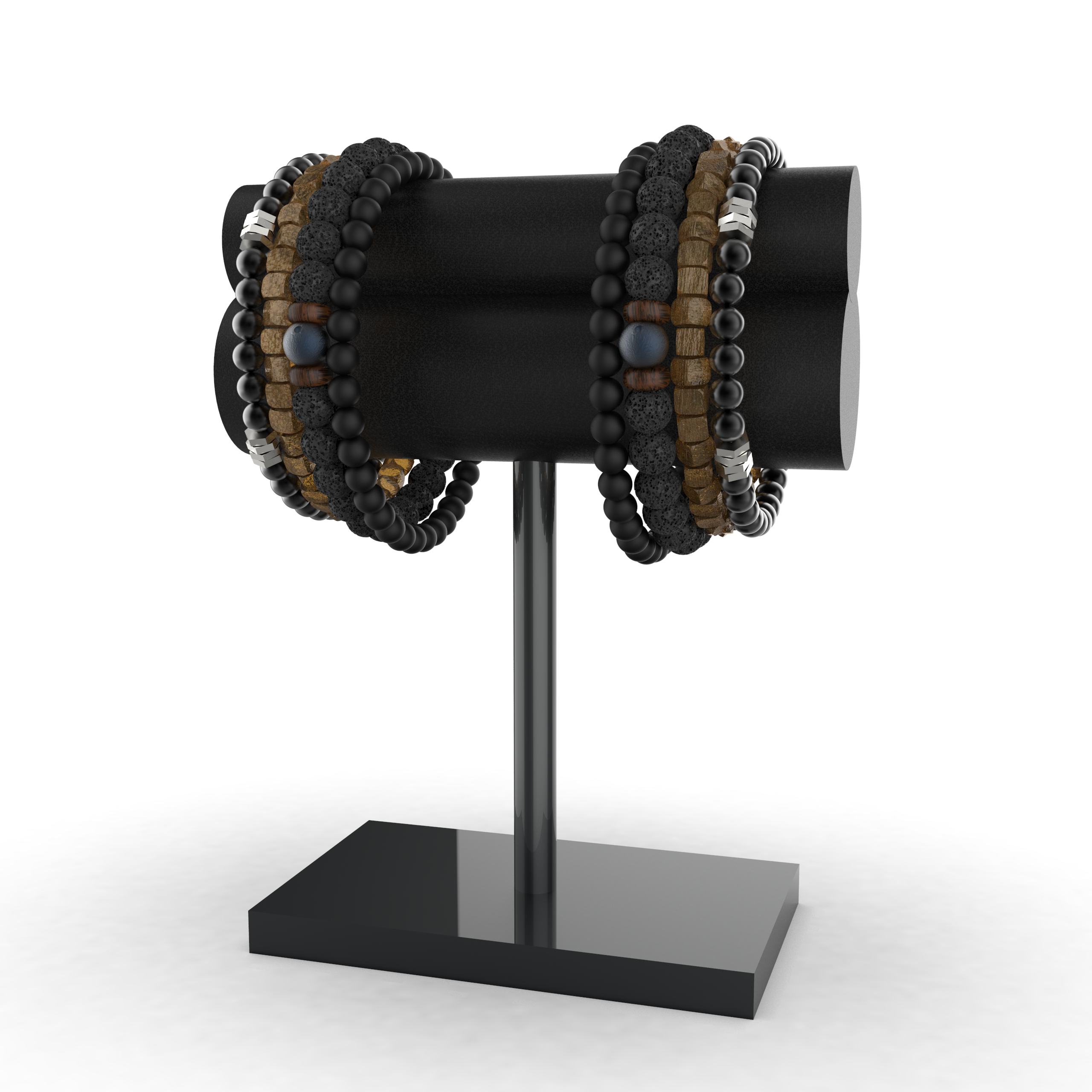 Onyx en Lava Stone Natuursteen Armband | Set van 4 | Wood