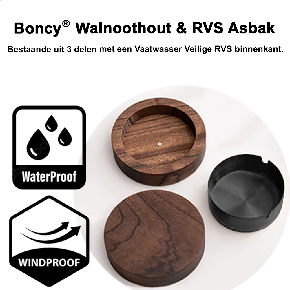 Premium Asbak Met Deksel | Walnoothout & RVS