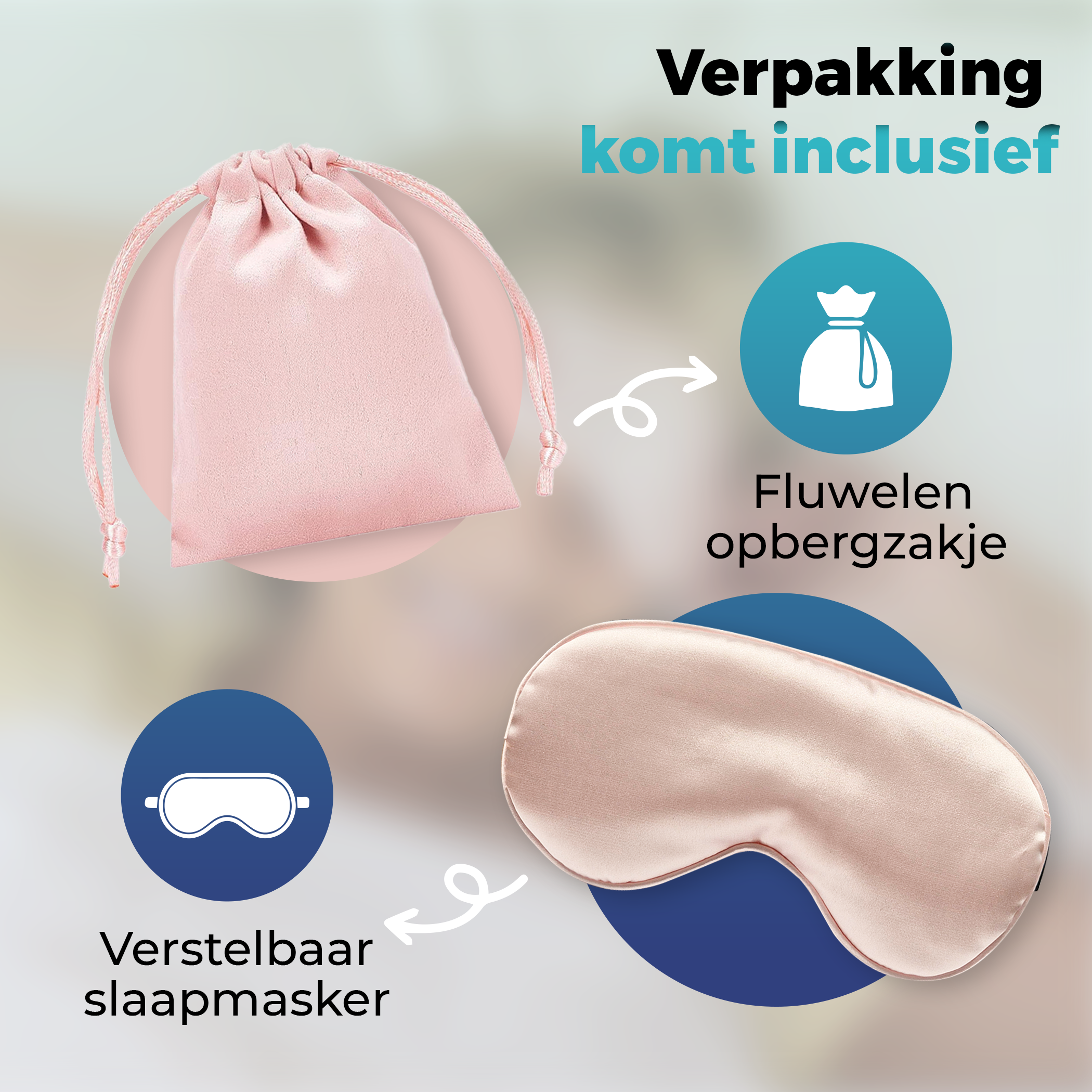 Verstelbaar Slaapmasker met Opbergzakje | Roze Zijde