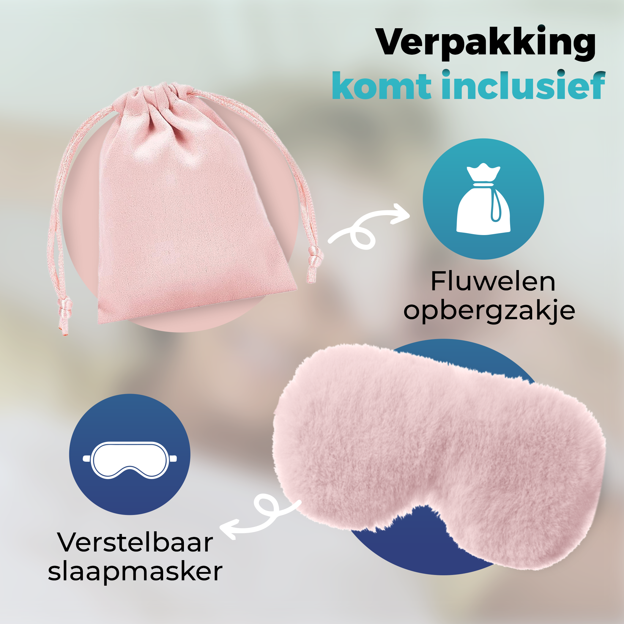 Verstelbaar Slaapmasker met Opbergzakje | Roze Fluffy Zijde