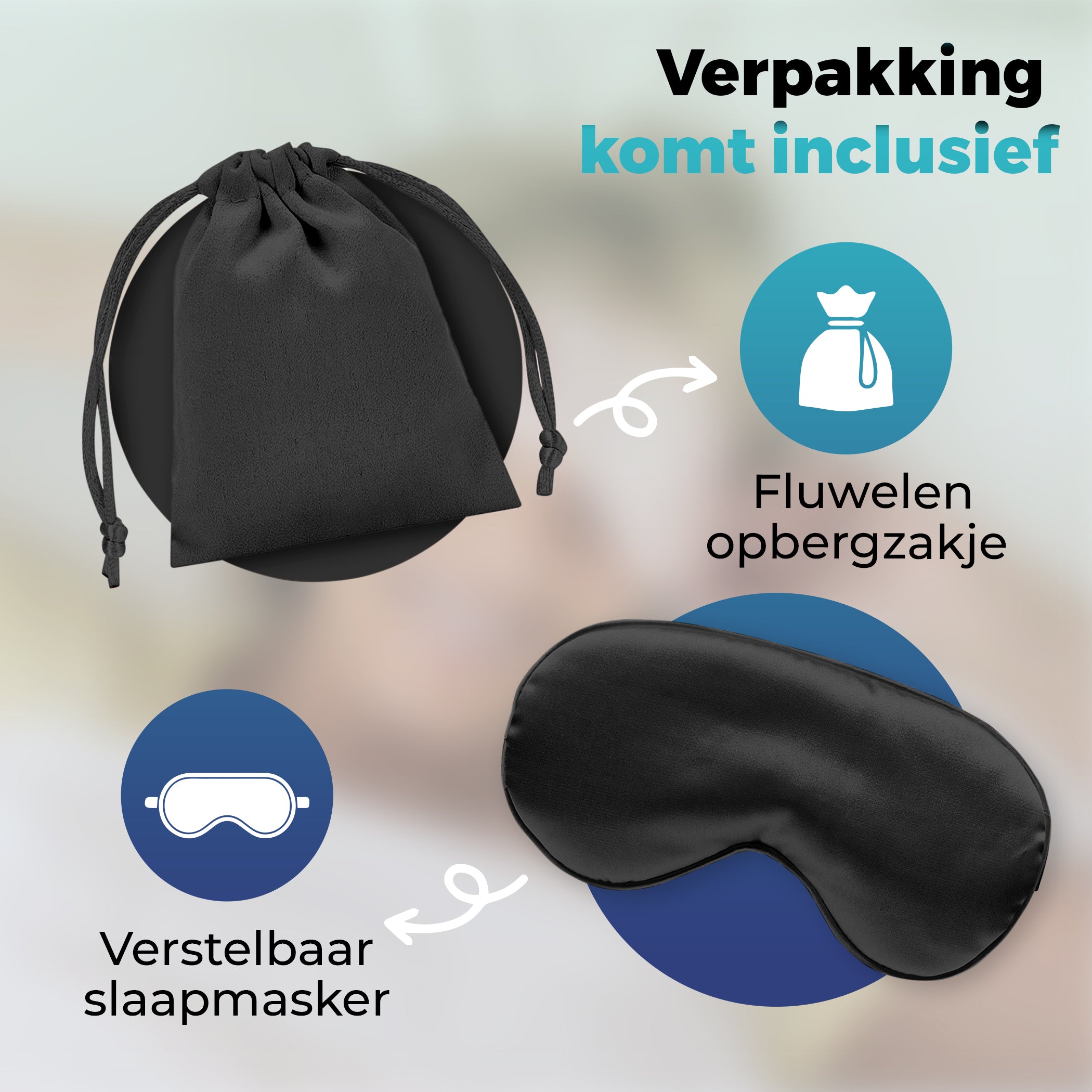 Verstelbaar Slaapmasker met Opbergzakje | Zwart Zijde