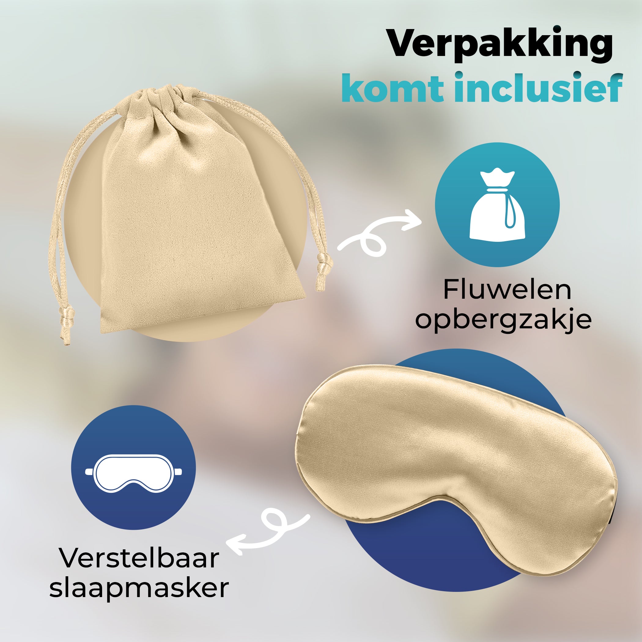 Verstelbaar Slaapmasker met Opbergzakje | Goud Zijde